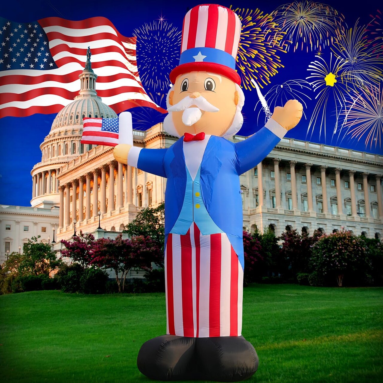 12FT Giant Uncle Sam Inflatable – Patriotic 4th of July Outdoor Decoration with Bright LED Lights – Blow Up Yard Decor for Independence Day & Memorial Day